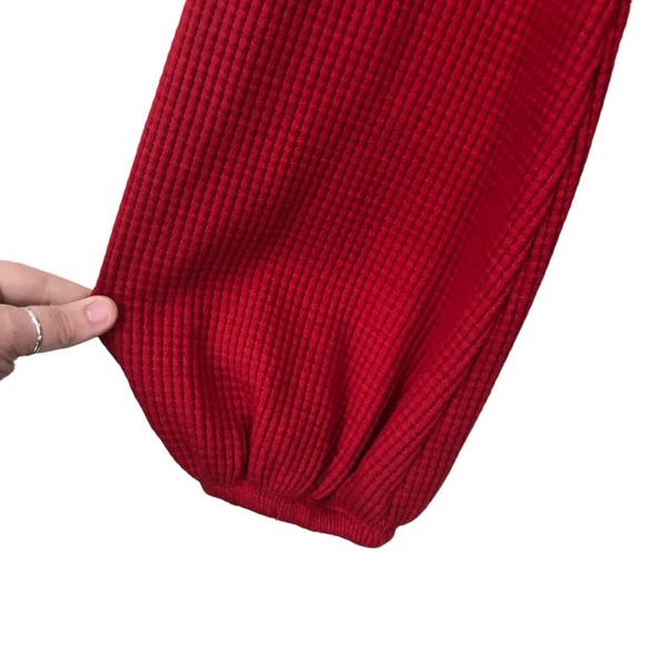 AVA & VIV Holiday Red Waffle Knit Mock Neck Balloon Sleeve Sweater, Christmas X - Picture 6 of 8